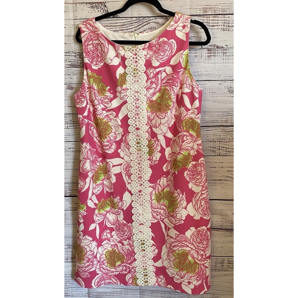 Jessica Howard Pink SLEEVELESS  Knee Length Floral Sheath Dress Size 16 Crochet